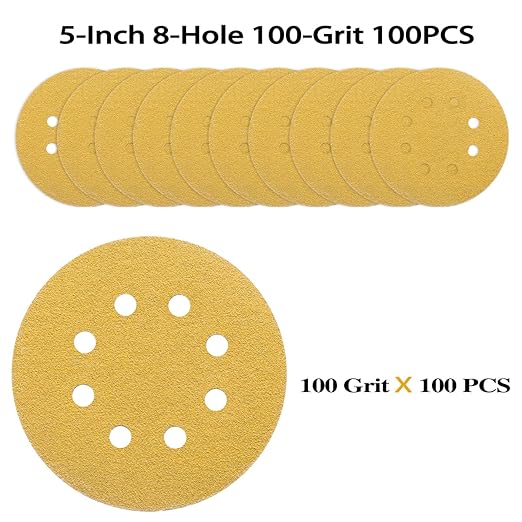 100PCS 5 Inch 8 Hole Sanding Discs 100 Grit - Image 2