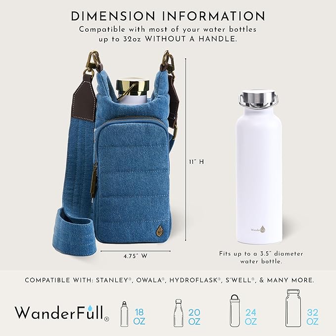 WanderFull® Original HydroBag® Collection, Water Bottle Holder, Gift for Women, Mom, Girlfriend, w/Strap & Phone Pocket, Hands-Free Crossbody Water Bottle Bag