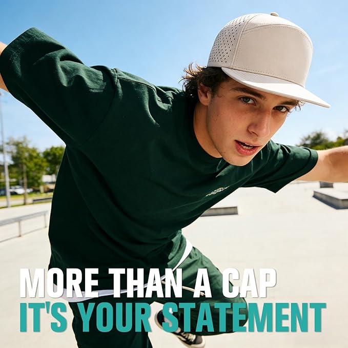 AOPREL Flat Brim Baseball Cap for Men Adjustable Water-Resistant Performance Hat with Breathable Laser Perforated