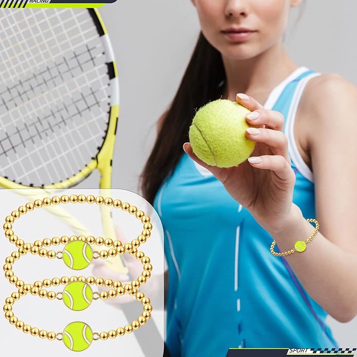 Tondiamo 24 Pcs Cheer Baseball Softball Soccer Basketball Football Tennis Bracelets Gifts Bulk Beaded Stretch Bracelets Charm Gifts Sport Jewelry Party Favors Supplies
