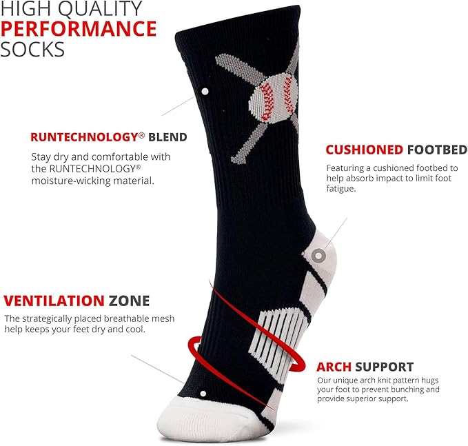 ChalkTalkSPORTS Baseball Socks - Performance Socks for Baseball Players - Crossed Bats - Youth and Adult Sizes