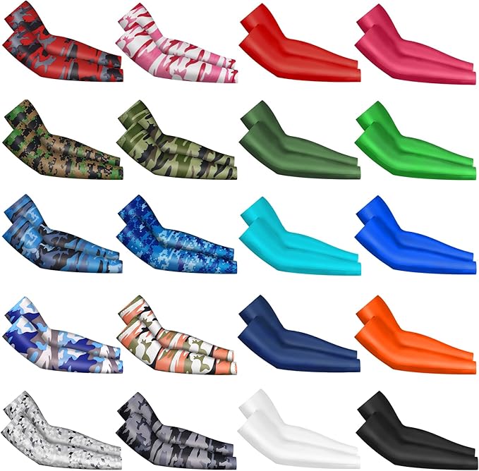 Baseball Arm Sleeves for Kids 20 Pairs UV Sun Protection Cooling Compression Sleeves to Cover Arms for Boys Girls