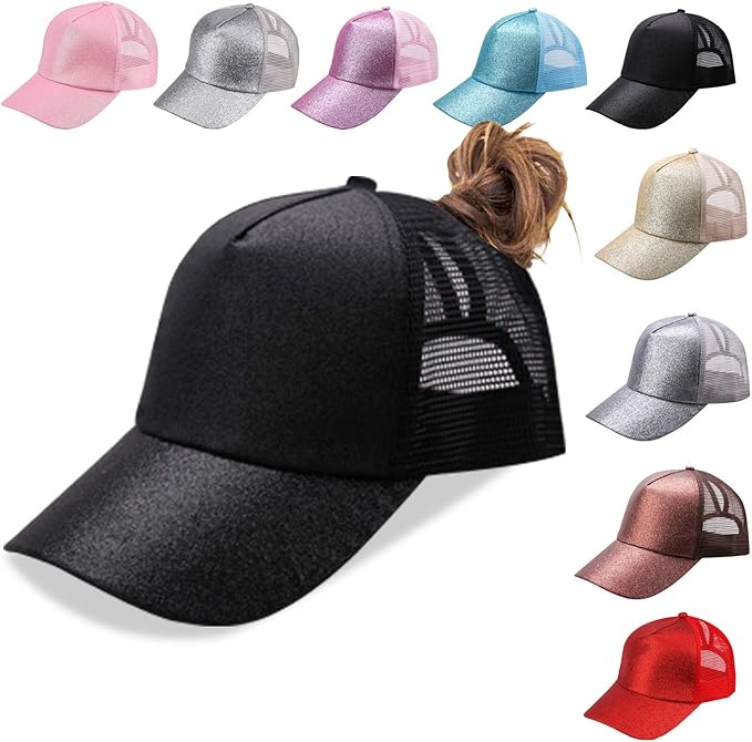 Criss Cross Hat Washed Distressed Baseball Cap Ponytail Hat High Messy Bun Ponycap for Women