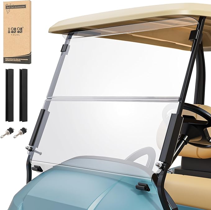 10L0L Golf Cart Windshield for Club Car Precedent 2004-Up, Tempo, 2017-Up Onward, One-Piece Hinge Design, Clear/Tinted Anti-UV Impact Resistant,HD View, 37.5" W X 33.6" H
