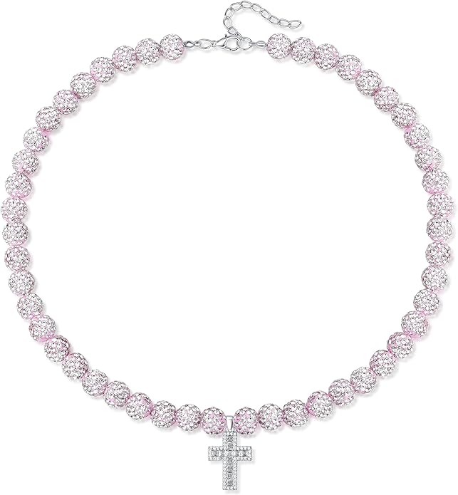QINJIEJIE Baseball Necklace for Men Glitter Bling Rhinestone Beaded Collection Necklace for Women 16/18in Inspired Sports Jewelry Baseball Chain Cool Gifts for Baseball Players Team Lovers