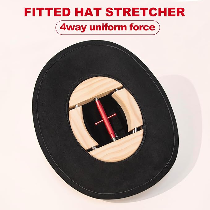 4 Way Hat Stretcher, Hat Stretcher for Fitted Hats, Heavy Duty Hats Shaper Extender w. Lever Wrench for Men All Kind of Caps