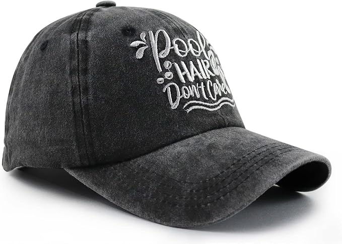 Pool Hair Don't Care Hat, Funny Adjustable Embroidered Pool Decor Baseball Cap for Women Men