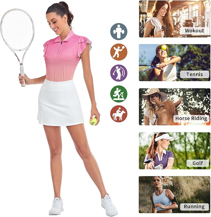 Soneven Womens Petal Sleeve Golf Shirts Moisture Wicking Lady Golf Apparel Print Tennis Sport T Shirt