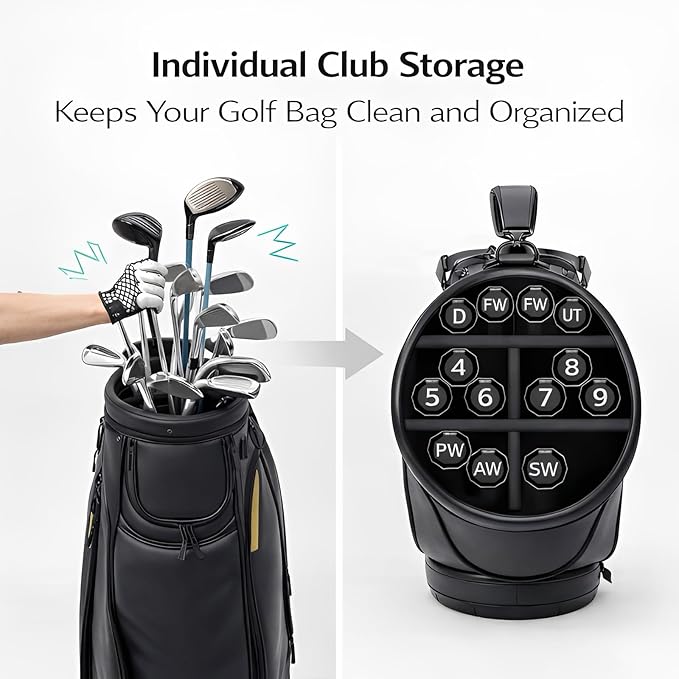 Golf Club Organizer Tubes for Bag, 14 Individual Club Protectors with Cushioning, 85 cm Full-Length Golf Bag Divider System to Stop Clubs from Rattling and Tangling