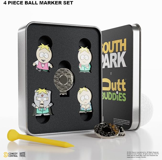 South Park Butters Golf Ball Marker – 4 Pack Set, Metal Enamel Magnetic Ball Markers with Hat Clips, Officially Licensed Collectible Golf Accessories and Gifts for Men and Women Golfers