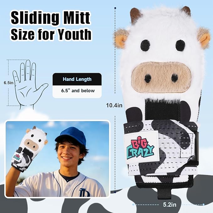 Big Crazy Baseball Sliding Mitt for Youth Sliding Mitt Adult Baseball Sliding Glove Universal Left/Right Hand Drippy Drip Accessory Bulldog Cow Giraffe
