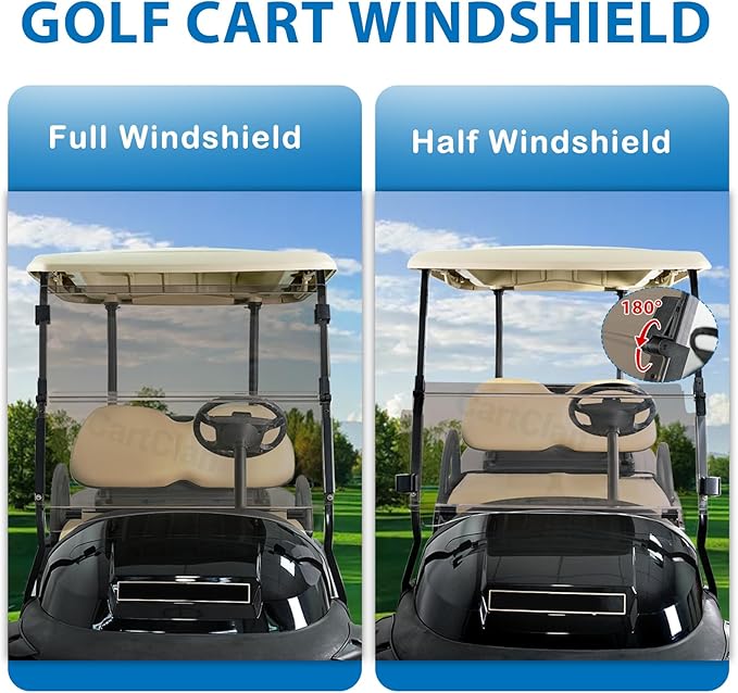 Golf Cart Windshield, Club Car Windshield with Windshield Clips Suitable for 2004-Up Club Car Precedent/Onward/Tempo Golf Carts, PC UV Resistant, Club Car Foldable Windshield Replacement