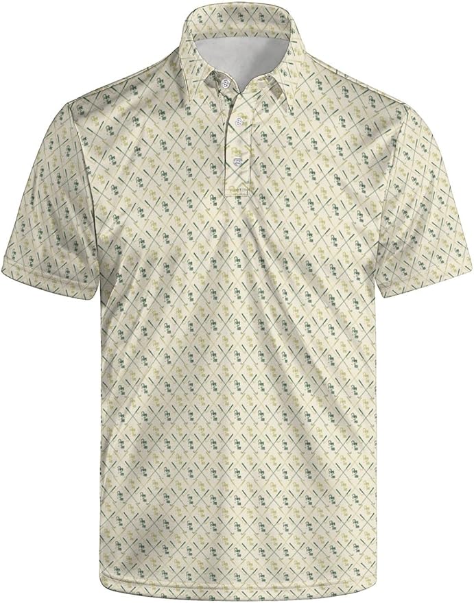 HUURAY Funny Golf Polos for Men Funny Print Short Sleeve Shirts Quick Dry Polo Shirts Hawaiian Shirt Performance Golf Outfits