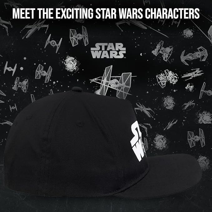 Star Wars Classic Embroidered Logo Flatbrim Baseball Cap Hat, Boys Youth
