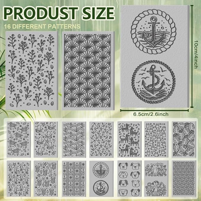 CHGCRAFT 16 Sheets Animal and Plant Clay Texture Mat Ocean Polymer Clay Texture - Image 2