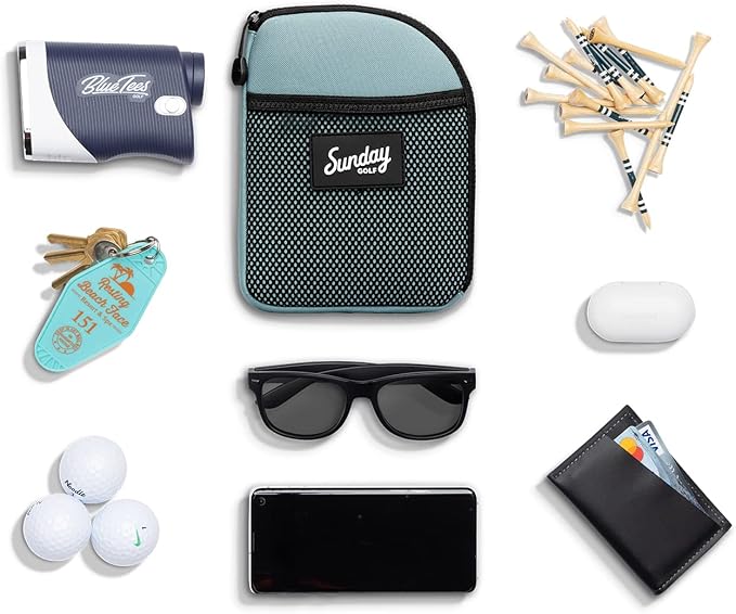 Golf Valuables Pouch with Clip by Sunday Golf | Zippered, Water Resistant Nylon, for Extra Tees, Pencils, Ball Markers