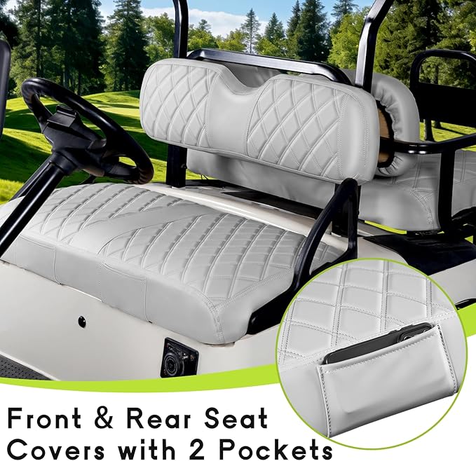 Golf Cart Seat Cover Front and Rear Set of 2 Fit EZGO RXV OEM Ordinary Cushion No Nails Required Easy to Install & Clean Gray Vinyl Leather Seat Covers