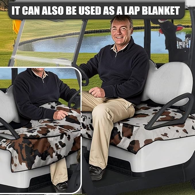 Golf Cart Seat Covers, Universal Golf Cart Seat Towel Blanket with 4 Front Pockets & Nonskid Bottom Fits for Club Car 2 Person Seats Golf Carts
