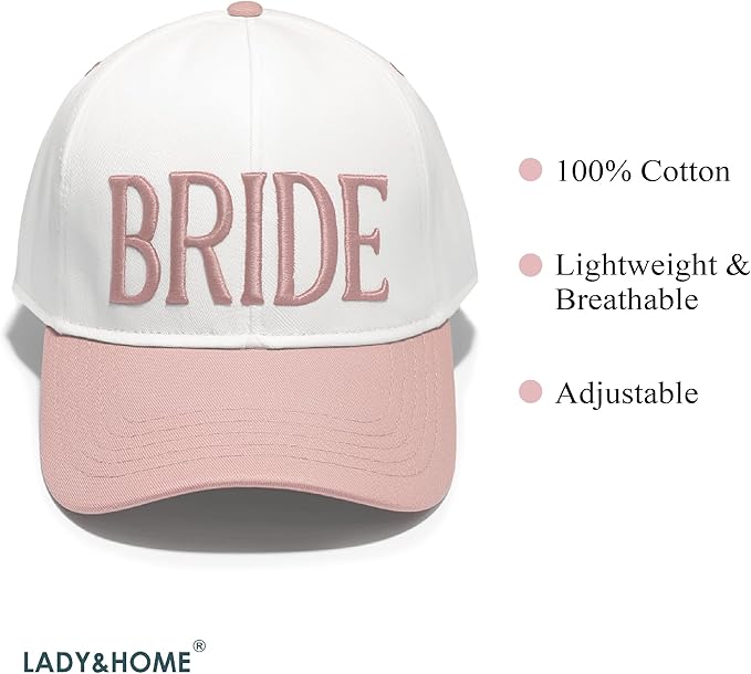 LADY&HOME Bride Baseball Hat,Bach Party Decorations,Bridal Shower Accessory,Bride to Be Gift,Bridesmaid Favor