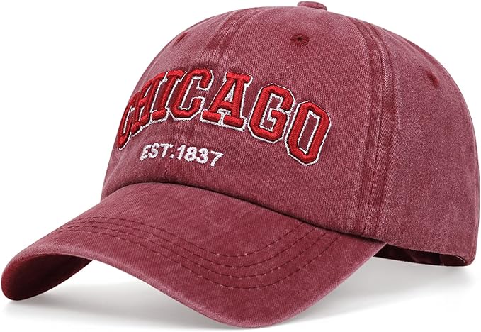 Chicago Hat for Men Women 3D Embroidery Vintage City Dad Hats Baseball Cap