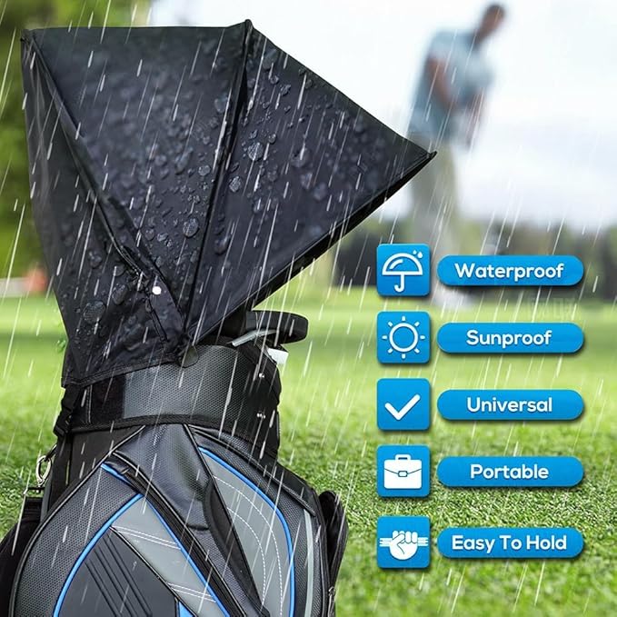 Golf Bag Rain Cover – Lightweight 250g Waterproof & UV-Resistant Hood with Flexible Frame, Fits Stand & Cart Bags, No-Zip Quick-On Design – 1680D Oxford
