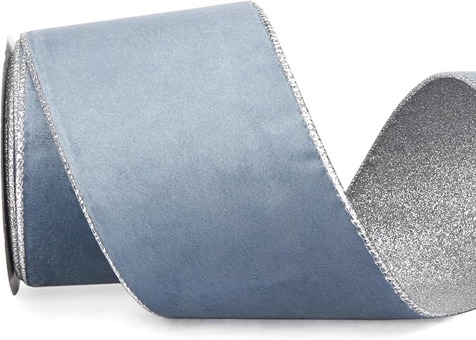 Ribbli Dusty Blue Velvet Wired Ribbon 4 Inch Dusty Blue Velvet by Ribbli