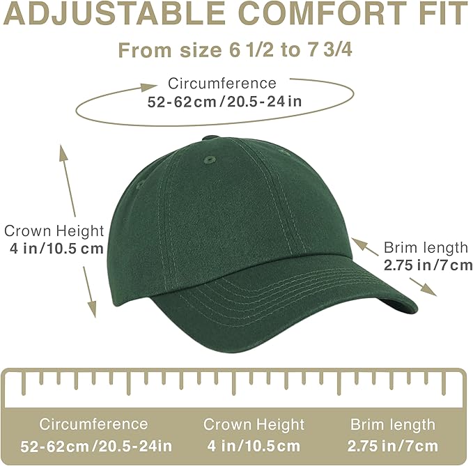 Classic Dad Hat Cotton, Low-Profile Plain Baseball Cap, Adjustable, Breathable and Packable
