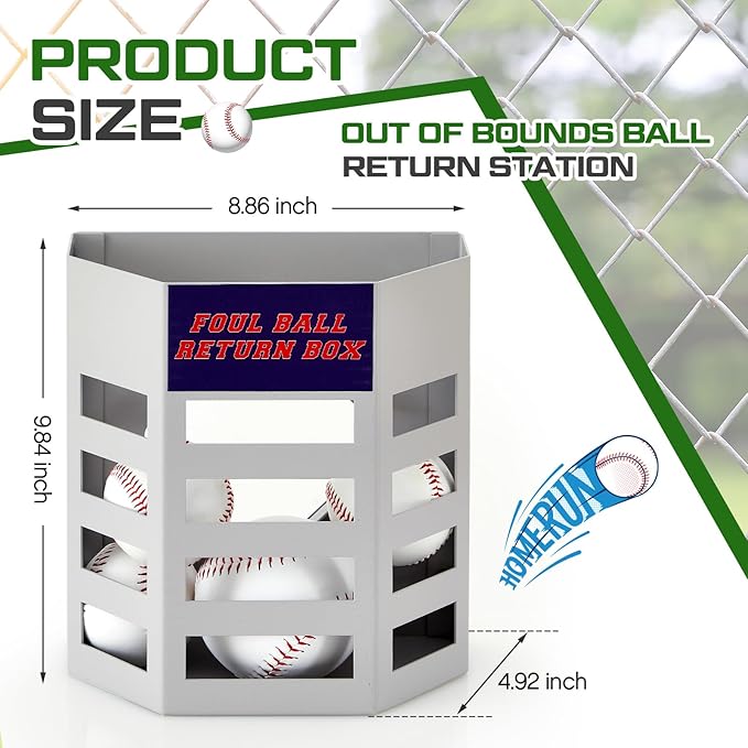 Yaocom 1 Pcs Baseball Foul Ball Return Box for Chain Link Fence, Softball Field Ball Retrieval Station, Metal Training Equipment for Batting Practice, Outdoor Dugout Accessory 9.8 x 4.9 x 8.8 Inch