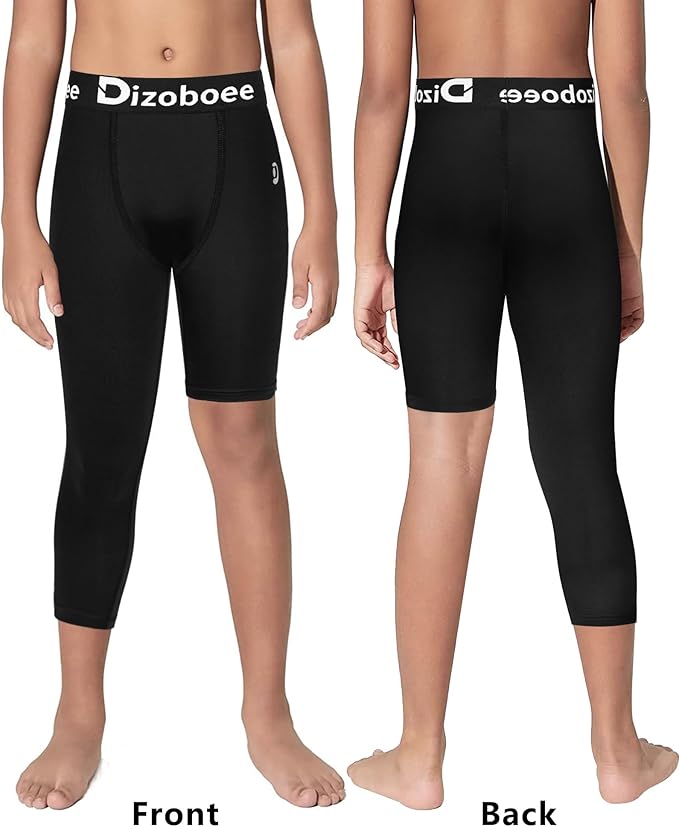 Youth Boys Compression Pants One Leg 3/4 Athletic Leggings for Sports Kids Basketball Tights Football Baseball Pants