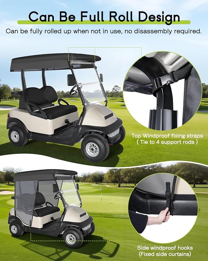 Golf Cart Sun Shade Cover for Club Car Precedent DS EZGO TXT RXV EXCAR 2 Passenger 59" Roof UV Breathable Mesh Sunshade Curtain Gray