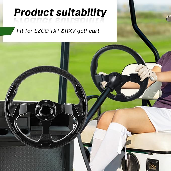 Golf Cart Steering Wheel and Golf Adapter for EZGO TXT & RXV Golf Carts Adapter Skid -(5156BLACK)