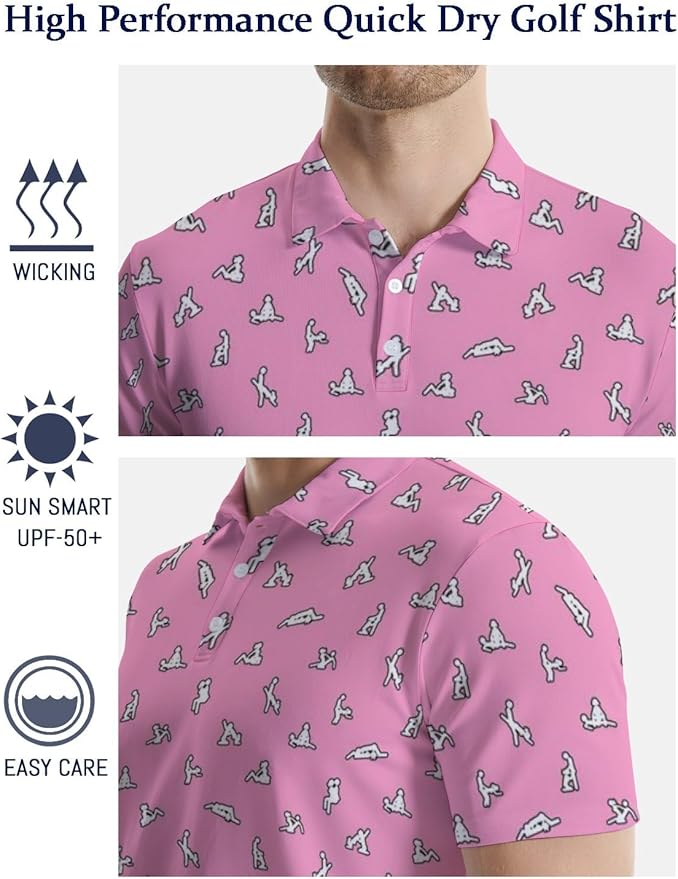 HUURAY Funny Golf Polos for Men Funny Print Short Sleeve Shirts Quick Dry Polo Shirts Hawaiian Shirt Performance Golf Outfits