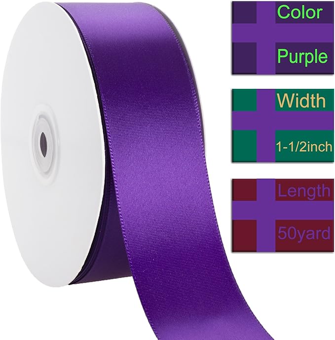 1-1/2 Inch Purple Ribbon, 50 Yards Craft Polyester Satin Ribbon Perfect - Image 2