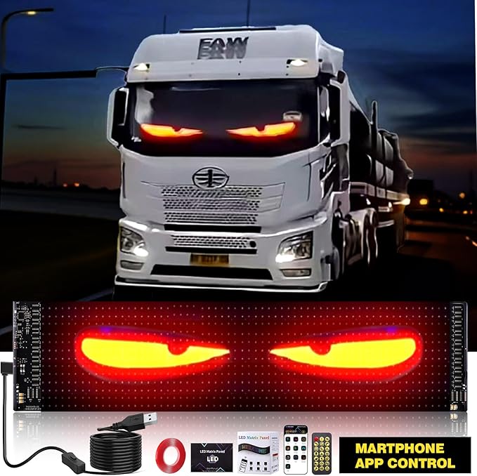 Golf Cart Devil Eyes Light, 23x5in Programmable Flexible LED Digital Display Smart APP Control Custom Text DIY Pattern, Golf Cart Lights Soft Screen LED Lights for Car Trucks Decor