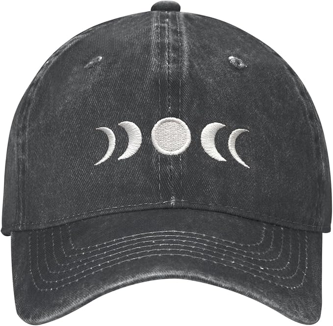 Gothic Goth Crescent Moon Hat, Adjustable Embroidered Washed Baseball Cap for Men Women