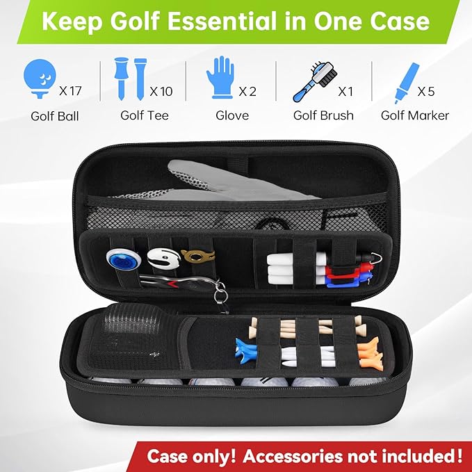 YOREPEK Golf Glove Holder with Removable Glove Shaper, Golf Valentines Gift, Protective Hard Shell Golf Accessories Case Bag with 2 Dividers Fits Balls, Tees, Markers, Cool Gifts for Golfers