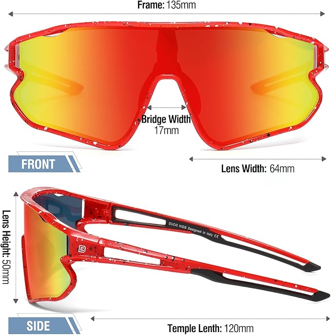 DUCO Kids Sunglasses Youth Baseball Sun Glasses Lightweight TR90 Frame UV400 Sports Cycling Shades for Boys Girls DK268
