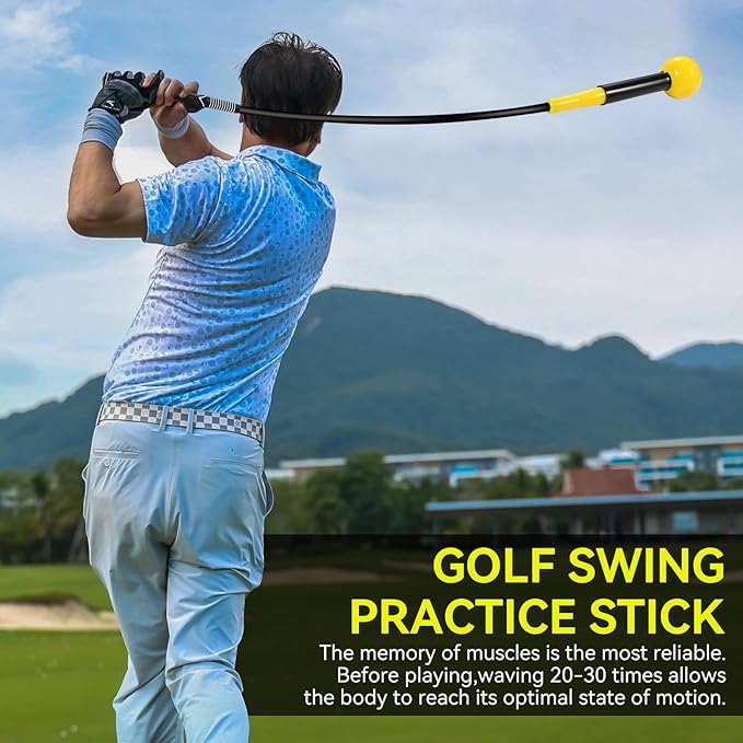 Golf Grip Trainer, Golf Swing Trainer Aid Warm-Up Stick for Strength Grip Tempo & Flexibility Training, Golf Training Aid with Arm Band for Practice Chipping Hitting Golf Accessories (Yellow)