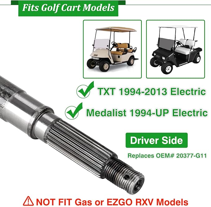 Golf Cart Rear Axle Shaft with Bearing Seal Kit for 1994-2013 EZGO TXT/Medalist Electric Models, Replace # 20377-G11 Driver Side (23 7/8" Length) 24-Teeth Splined Axle Shaft Assembly
