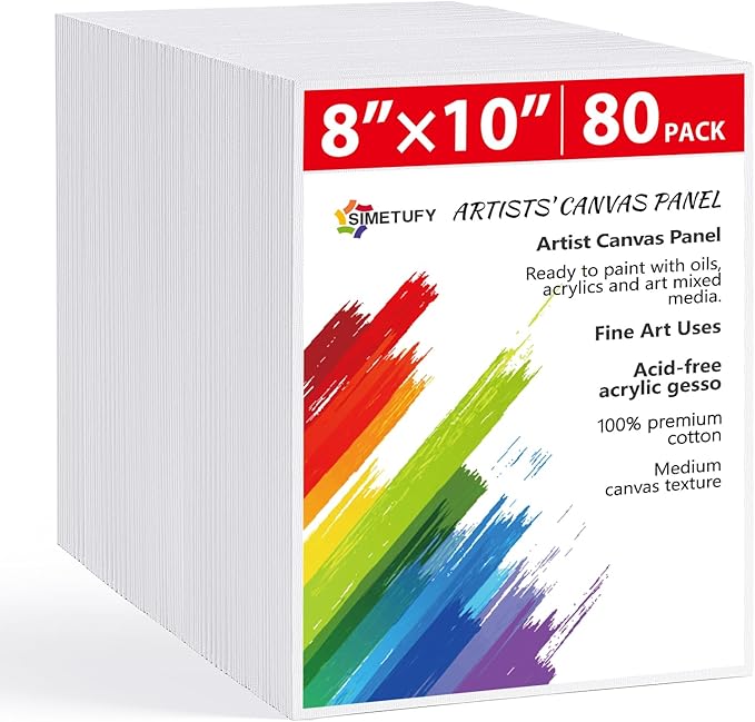 Simetufy Canvas Boards for Painting, 8 x 10 Inch Blank Panels, 100% Cotton for by Simetufy