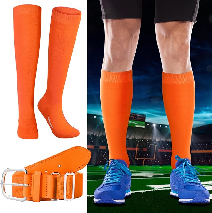 Haysandy Baseball or Softball Sock and Belt Combo Set 3 Football Baseball Socks with Softball Belt for Youth Boys Kids