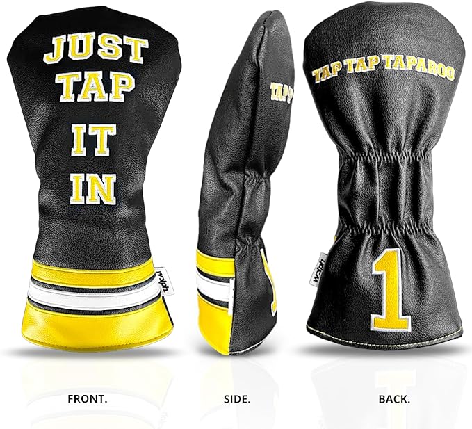 Wolph Happy Gilmore Golf Club Covers - Funny 'Just Tap It in' Driver Headcover - Premium Leather - Personalized Golf Club Covers - Golf Accessories for Men and Women, Fits Any Size.