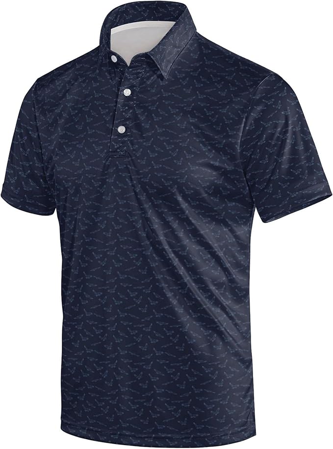 Golf Polo Shirts for Men Funny Print Short Sleeve Golf Shirts Performance Golf Polos
