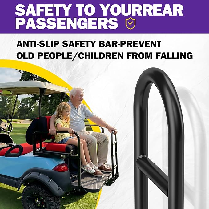 Golf Cart Rear Seat Grab Bar for Yamaha Club Car EZGO, Universal Golf Cart Safety Seat Round Pipe Handle Rail 27"-34" Adjustable Height for TXT DS, Golf Cart Accessories Heavy Duty Thicken Clamps