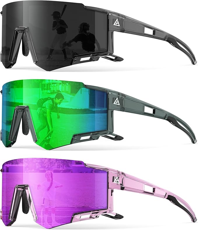 Kids Sunglasses Youth Baseball Sunglasses for Boys Girls Age 6-14 Sports UV400 Protection SunGlasses 3 Pack