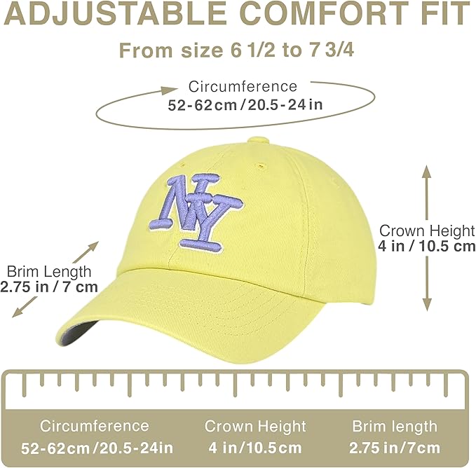 NY 3D Embroidered Cotton Dad Hat – New York Baseball Cap, Adjustable Metal Buckle Strap, Unstructured Low-Profile Style