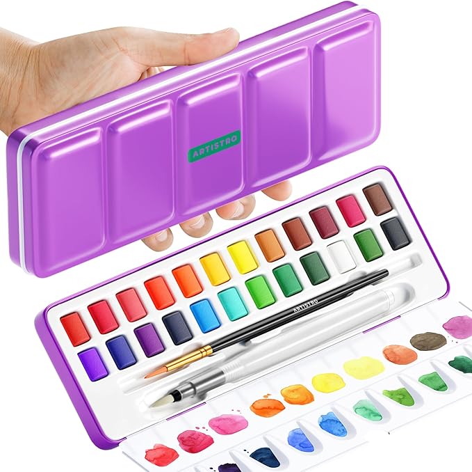 ARTISTRO Watercolor Paint Set 24 Colors, Travel Watercolor Set in Portable Box by ARTISTRO