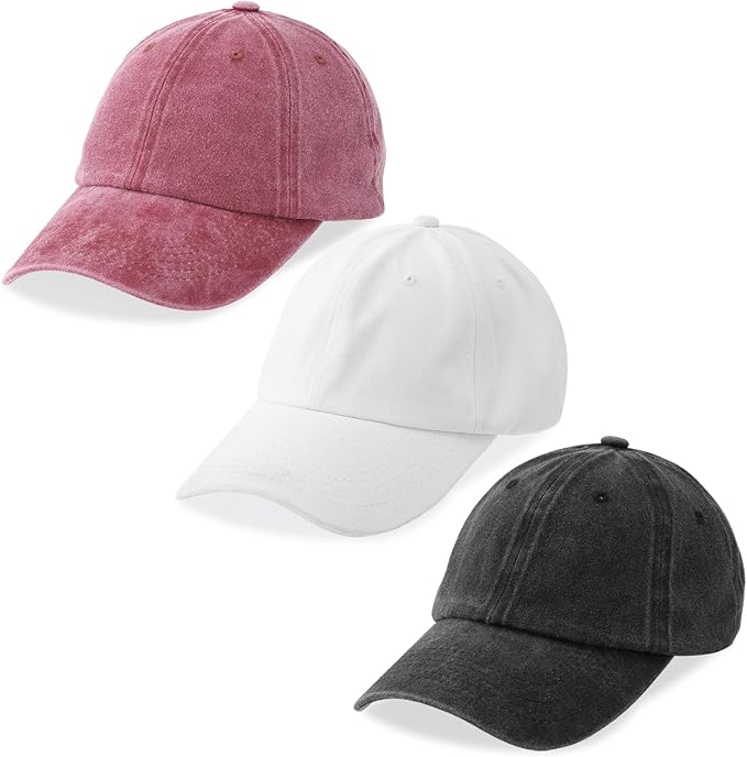 MEINICY 3 Packs Washed-Cotton Plain Baseball Cap, Vintage Adjustable Dad Hats Gift for Men/Women,Unstructured