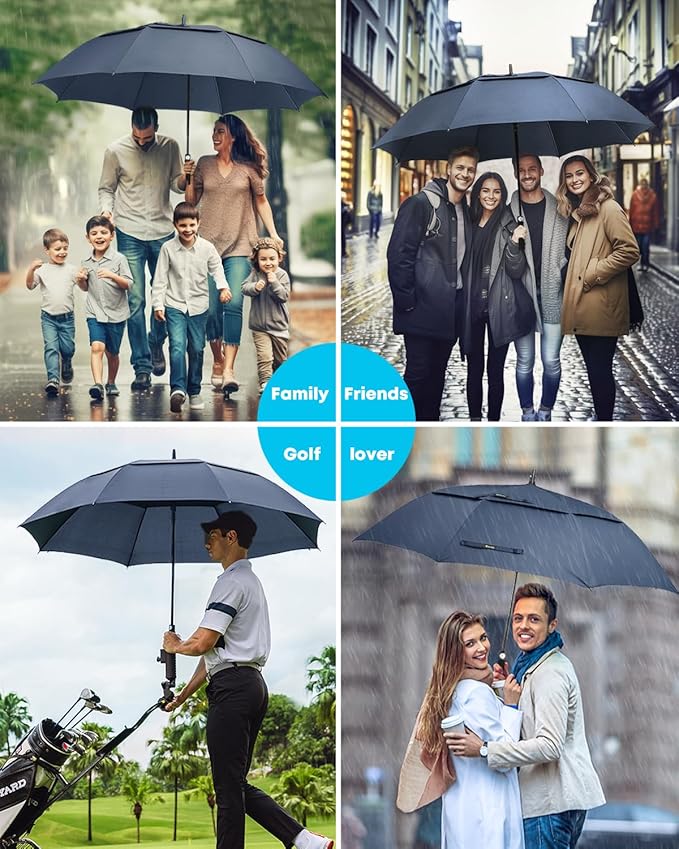 Gonex 54/62/68/72/80 Inch Extra Large Golf Umbrella, Automatic Open Travel Rain Umbrella with Windproof Water Resistant Double Canopy, Oversize Vented Umbrellas for 2-3 Men and UV Protection, Multiple Colors