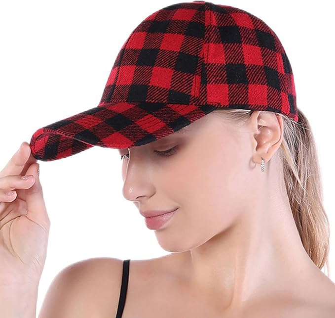 Classic Red-Black Baseball Caps Plaid-Checkered Baseball Hat Buffalo Christmas Hat for Women Men